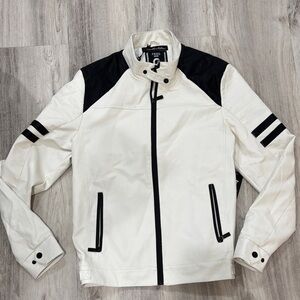 Fried off white Men's moto faux leather  Jacket size small NWT